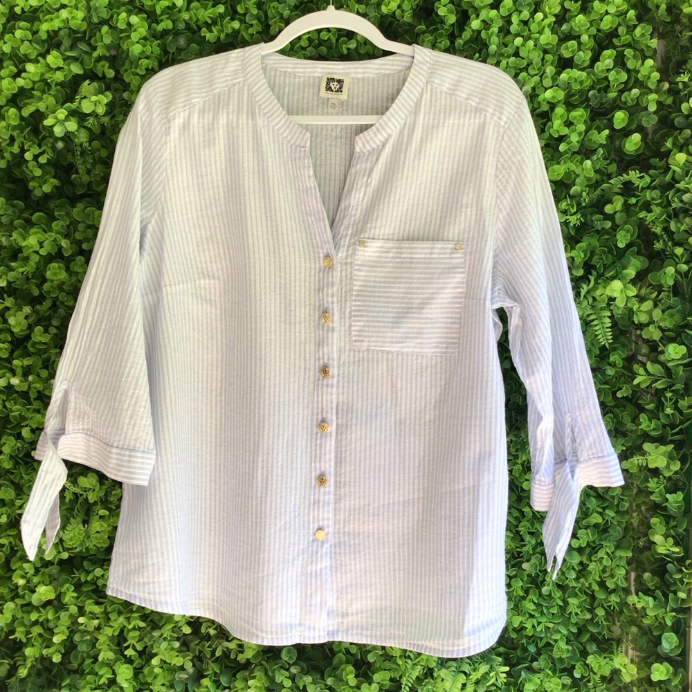Anne Klein Light Blue Striped Blouse